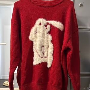 Red Sweater with White Bunny Design ( Exclusive Item for 3/8 7PM Live Show )